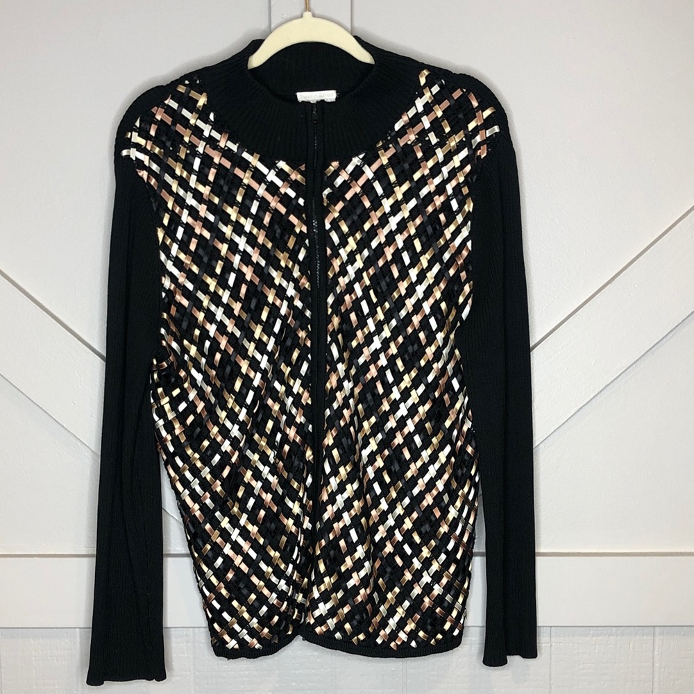 Austin Reed Silk Blend Classic Black Cardigan Sweater Criss Cross Laced Ribbon